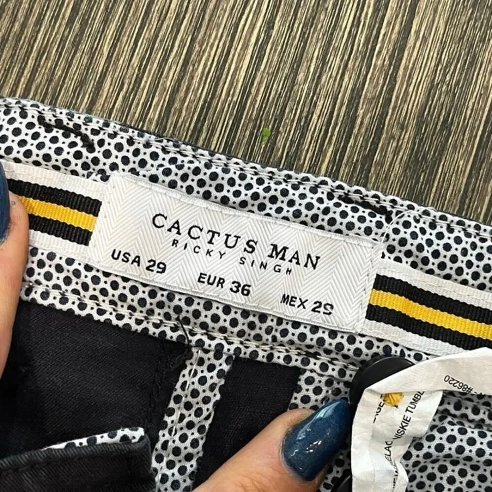Cactus Man Ricky Singh Mens Chino Shorts Mid Rise Pineapple Print Black Size 29